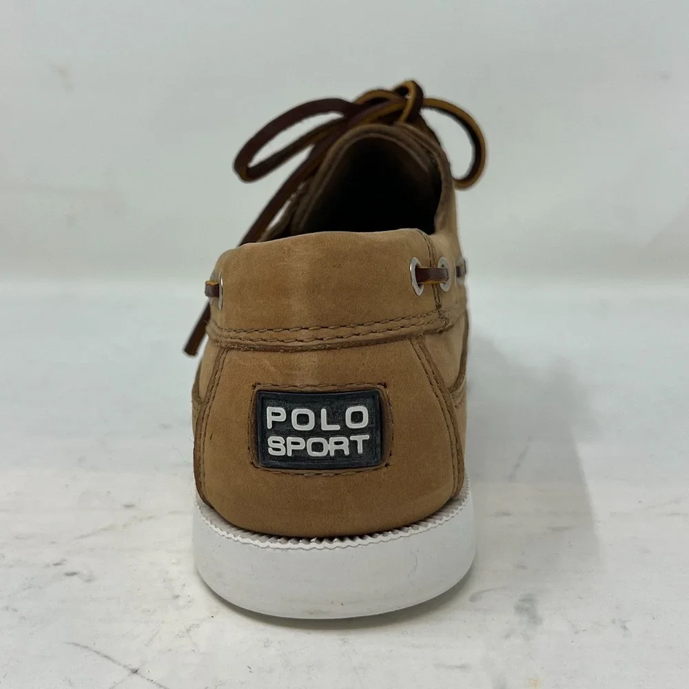 Polo Sport‎ Ralph Lauren Boat Shoes Tan Leather Moc Toe Beige Men's 8.5D VTG NEW